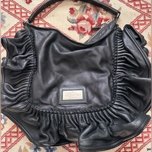 Valentino Garavani Black Ruffle Hobo Bag